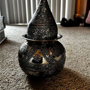 Elegant Silver Patterned Vase with Pooja table